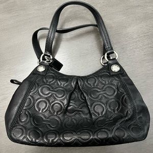 Vintage Coach Black Leather bag with Green Satin lining